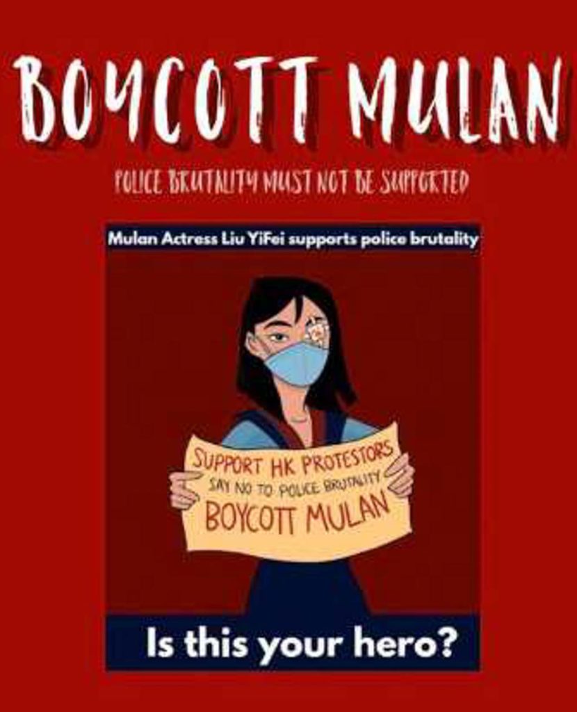 Protestantes fazem ilustrações para demonstrar sua irritação e pedido de boicote ao filme Mulan da Disney