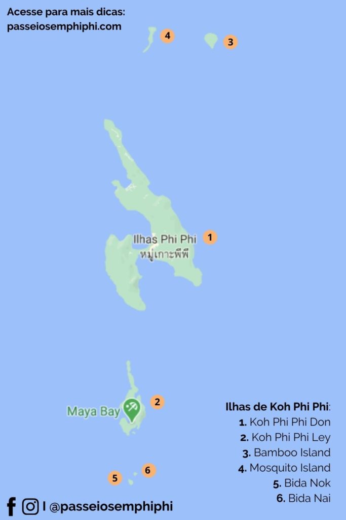 Mapa do arquipélago de Koh Phi Phi, Tailândia.
