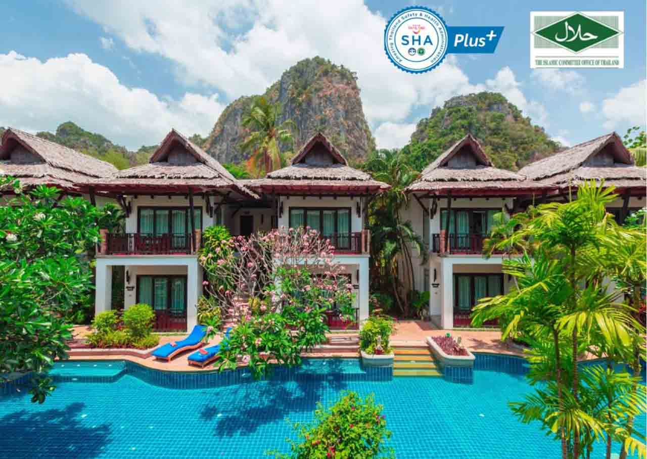 Suítes e piscina do luxuoso Railay Village Resort - SHA Plus em Krabi, Tailândia