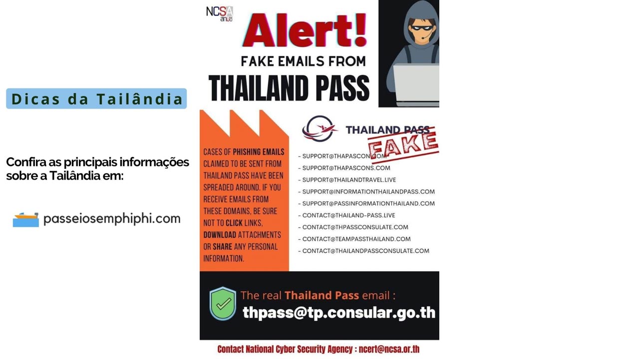 E-mails fake do Thailand Pass para dar o golpe em quem planeja viajar para Tailândia